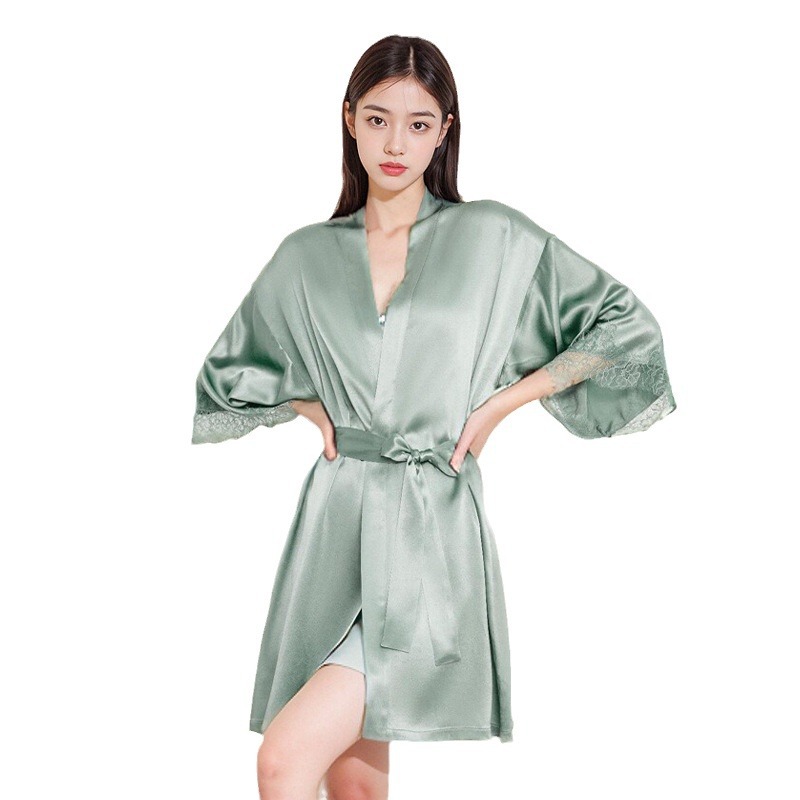 B742-Spring and summer new silk nightgown for women high-end 100% mulberry silk sexy bathrobe high-end home clothes morning gown