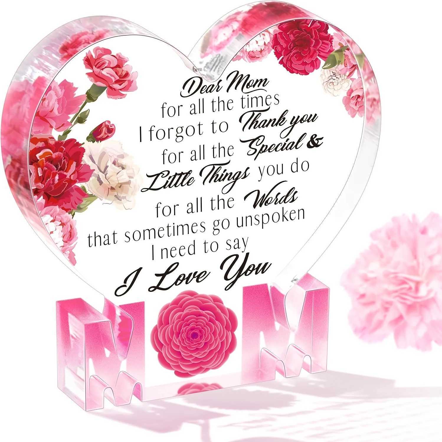 Gifts for Mom Birthday Gifts for Mom from Daughter Son Delicate Carnation Acrylic Heart Plaque Mom Present Thanksgiving M250303