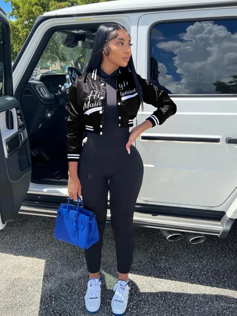 Letter y Womens Bomber Jacket Y2K Streetwear Fashion Single Chest Ultra Thin Short School 250228