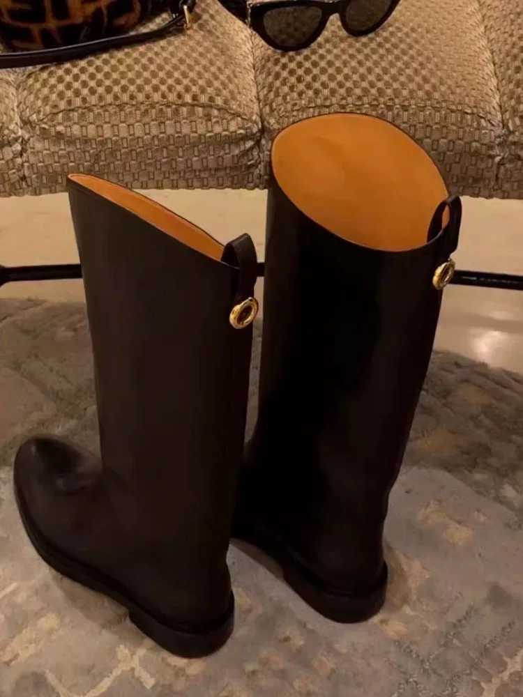 Hot Sale Winter New in Flats Leather Knee High Boots Black/Wine Red Womens Round Toe Knight Boots Luxury Designer Causal Shoes Z250303