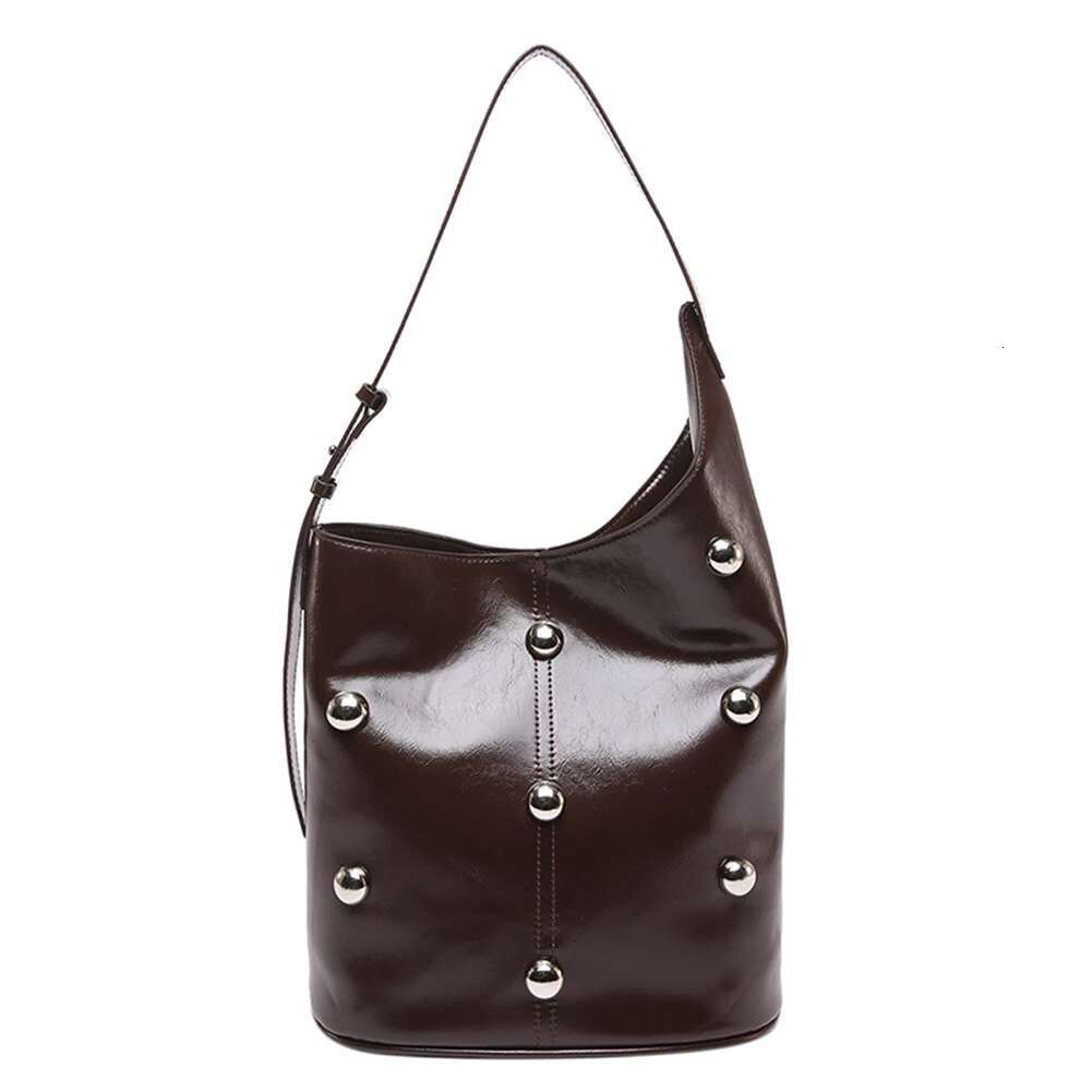 Bucket Women Rivet Studded Underarm PU Leather Inner Pocket Handbag Magnetic Closure Hobo Bag For Work Travel