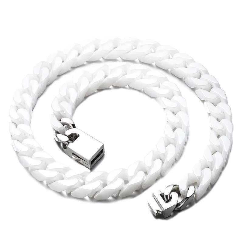 Hip Hop 12mm Heavy Stainless Steel Ceramics Cuban k Chain Unique Necklace For Men Women Rapper Jewelry