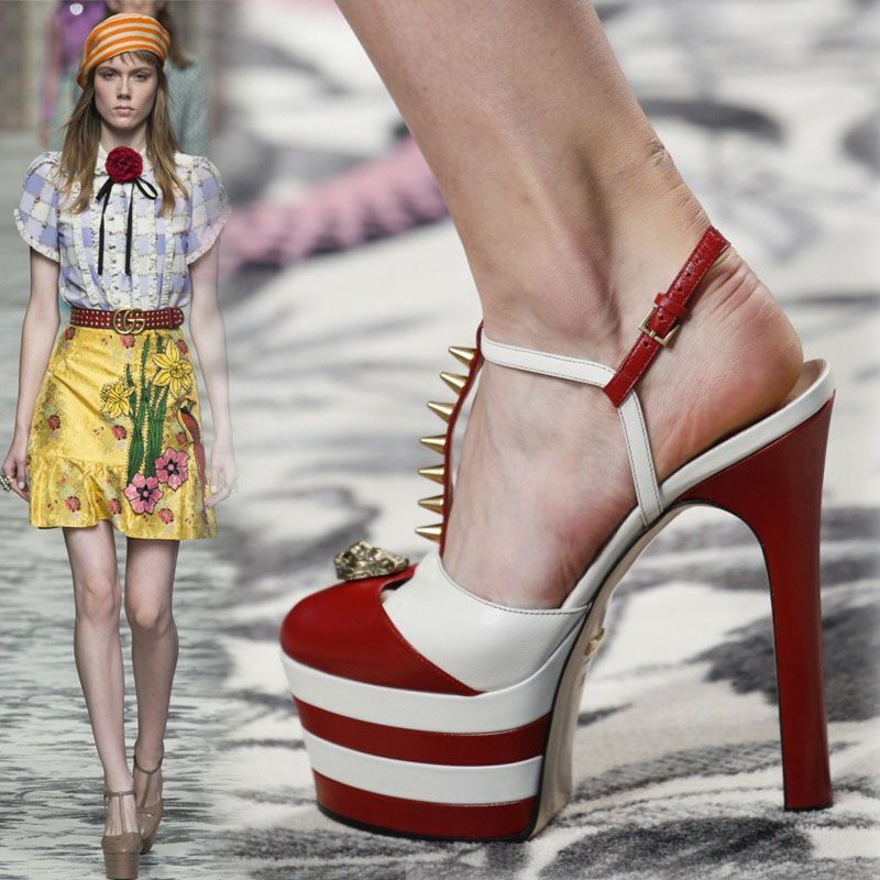 Hateful Heavenly Headed Thick Sole Ultra High Heel Waterproof Platform Sandals Show Color Block Large Rivet Sexy Banquet Shoes