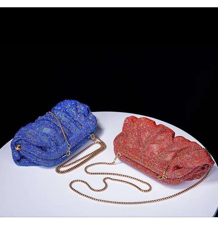 Women's Bags Shiny Rhie Evening Clutch Bags Women New Folds Crystal Clip Purses and Handbags Designer Wedding Party Quality