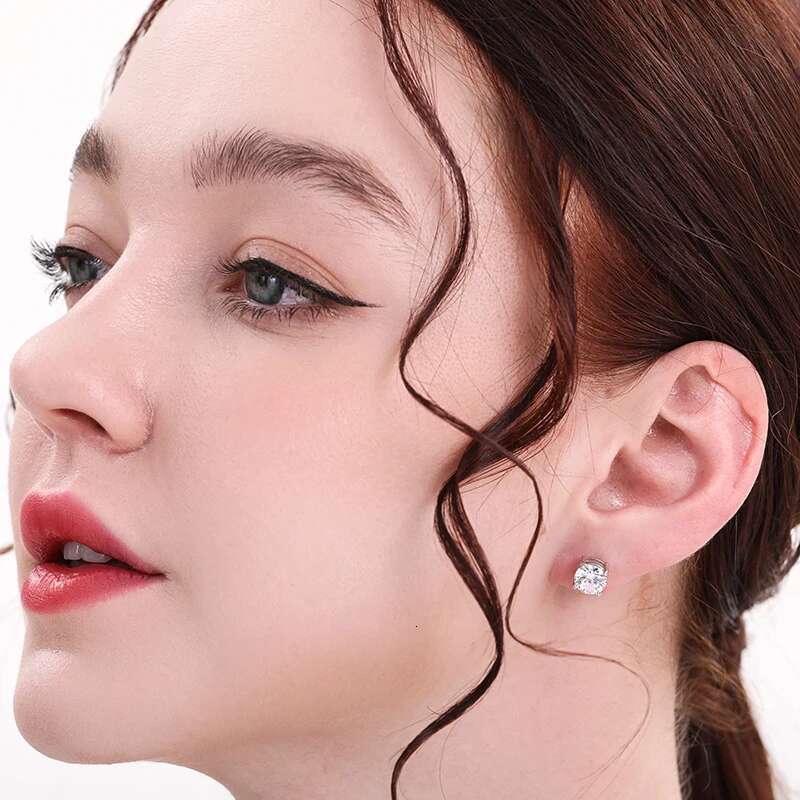 DOTEFFIL 2 Carat 8.0mm D Color Moissanite Stud Earrings For Women Top Quality 100% Sterg Sier Sparkg Wedding Jewelry