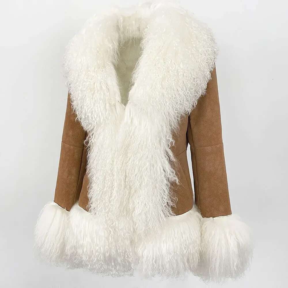 Autumn Winter Women Coat Real Natural Mongolia Sheep Fur Turn-down Collar New Fashion Jacket Thick Warm Casual Overwear