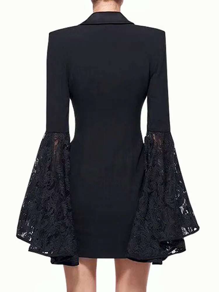 TWOTWINSTYLE Patchwork Button Blazers For Women Notched Collar Long Sleeve High Waist Spliced Lace A E Blazer Female Fashion