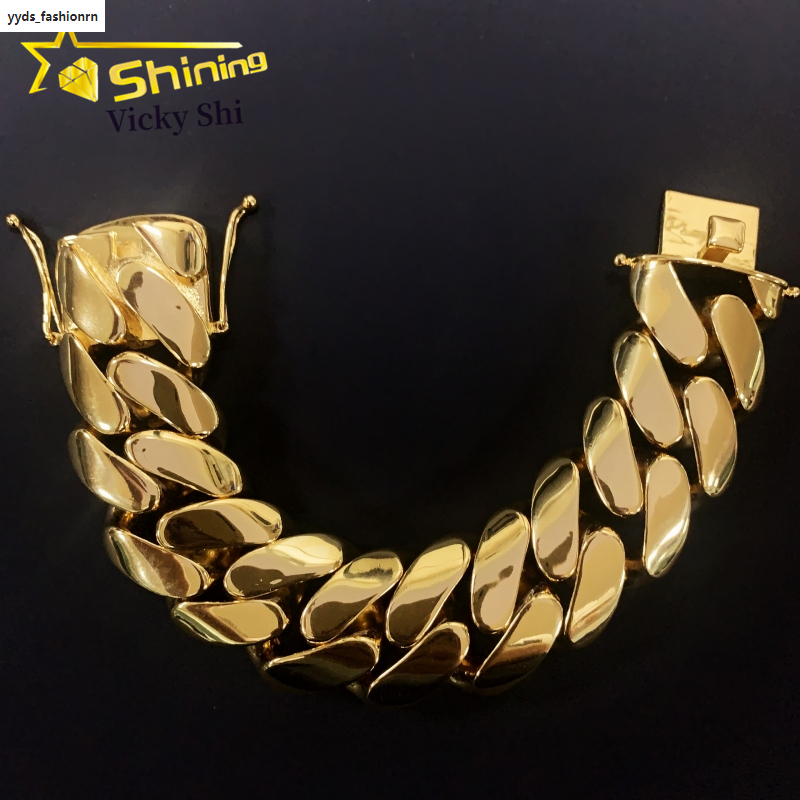 Fashion Jewelry Heavy Big Size 30MM Width Brass Plain Cuban Link Chain 18k Gold Plated Rapper Miami Cuban Chain Bracelet