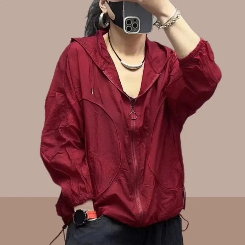 Summer Fashion Womens Jacket Beach Thin Sunscreen UV Protection Coat Female Long Sleeve Hooded Jackets Outerwear Tops 250228