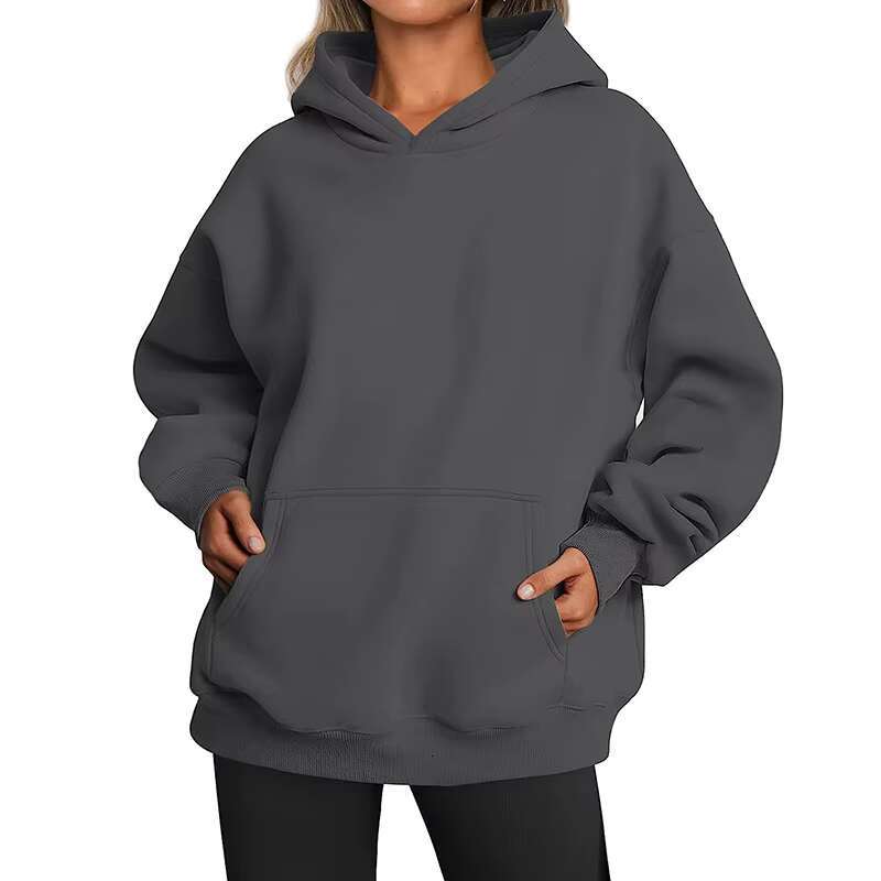 European American Women's Autumn And Winter New Style Solid Color Hoodie Loose Hooded Long Sleeved Sweatshirt OEM