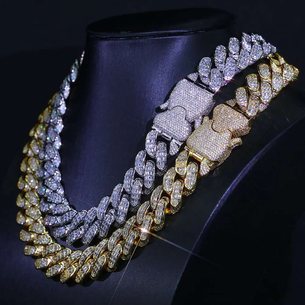 Custom Big Buckle 18mm 3 Rows Rectangle CZ Cuban K CHAIN Dia Necklace Bg Heavy Iced Out Chain For Men Hip Hop Jewelry