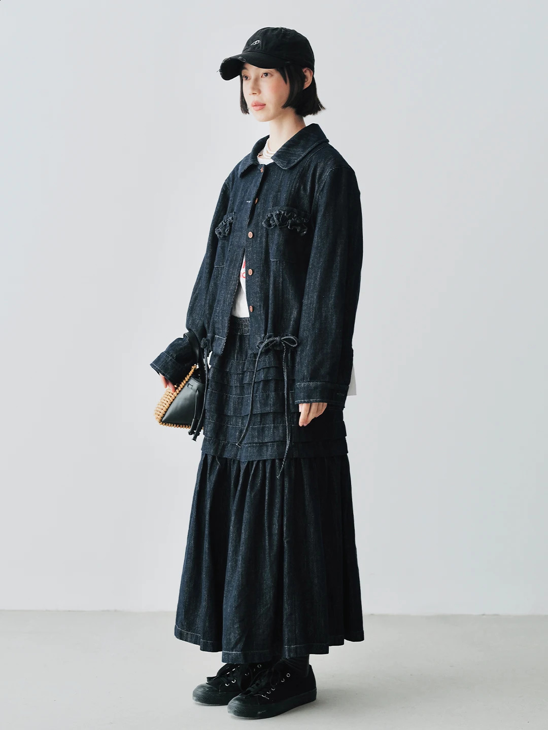 IMAKOKONI original n denim jacket with lapel single chest button tied womens long sleeved shirt 244768 250228