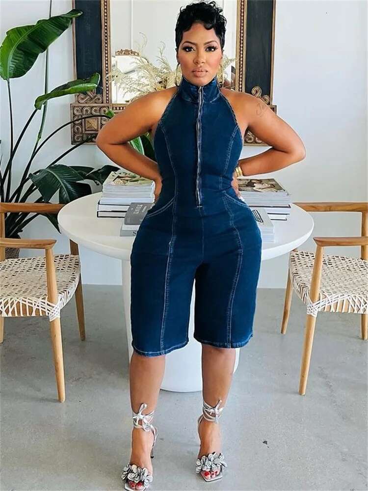 Wmstar Jumpsuit Women Clothing Denim V Neck Zipper Pockets Casual Playsuits New One Piece Outfit Wholesale Dropshipping 2024