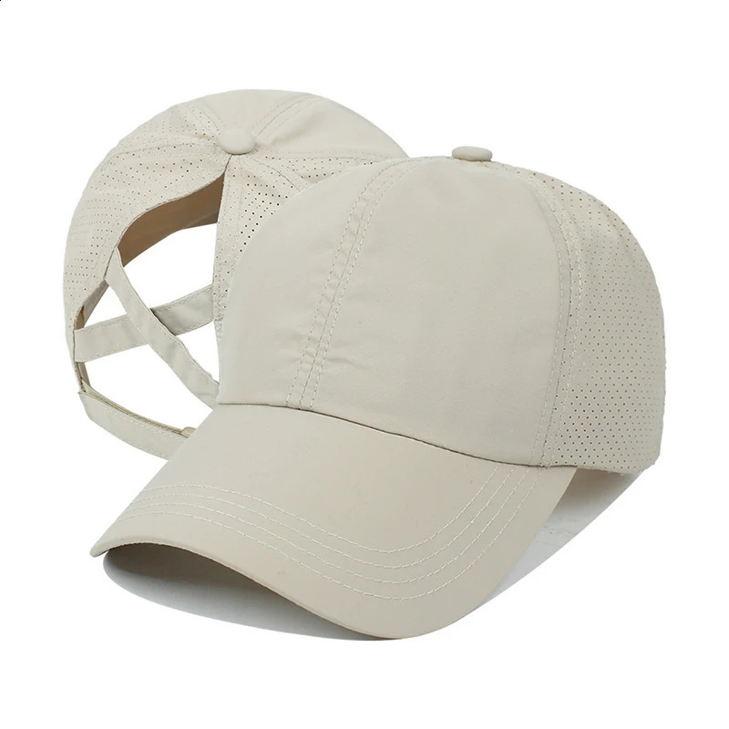 Summer Solid Color Baseball Caps Golf Wear Women Sport Leisure Cross tail Hat Mesh QuickDrying HalfHollow Mens ed Cap 250228