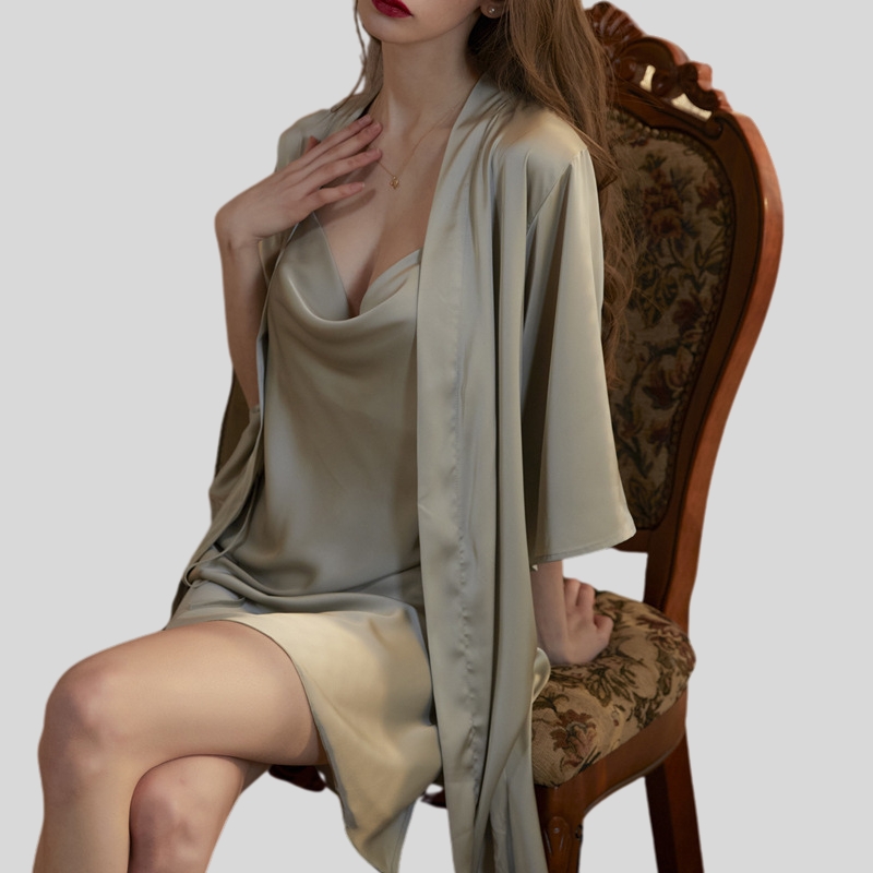 Sexy pajamas women's new summer suspender nightgown ice silk swing collar split fork beautiful back new loungewear