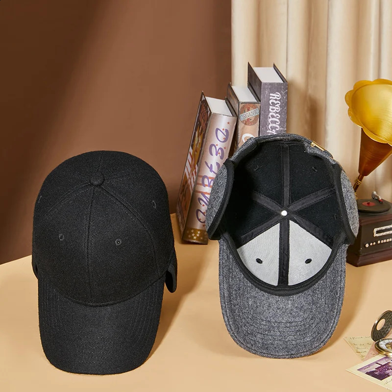 Dad Winter Bomber Hat Adult Ski Thick Warm Fleece Lining Felt Sport Hat Big Head Man Plus Size Wool Baseball Cap 55-59cm 60-65cm 250228