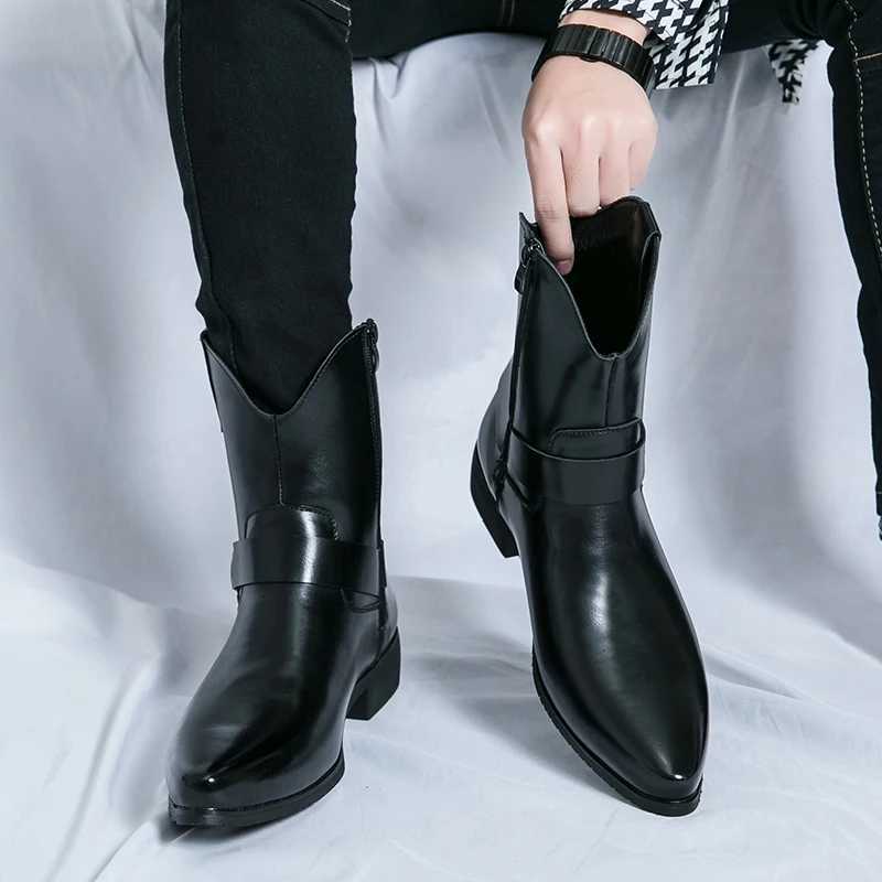 Luxury Brand Chelsea Mens Thick Soled Denim Boots British Style High Top Leather Shoes Fashionable Luxury Mens Motorcycle Boots Z250303