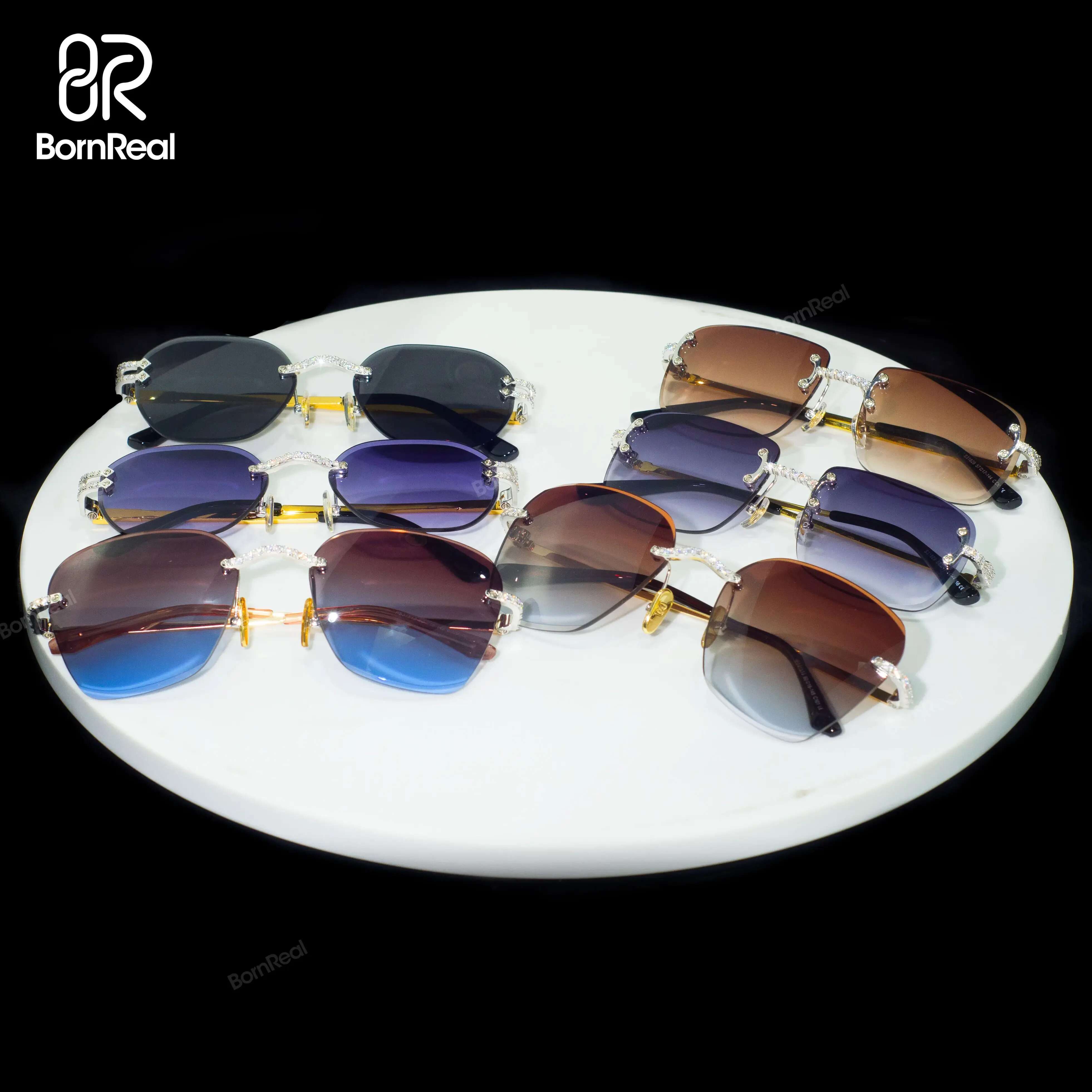 Custom Pass Tester VVS Moissanite Iced Out Dia Letter Lens Colored Glasses Eyewear Sunglasses Jewelry For Men Women