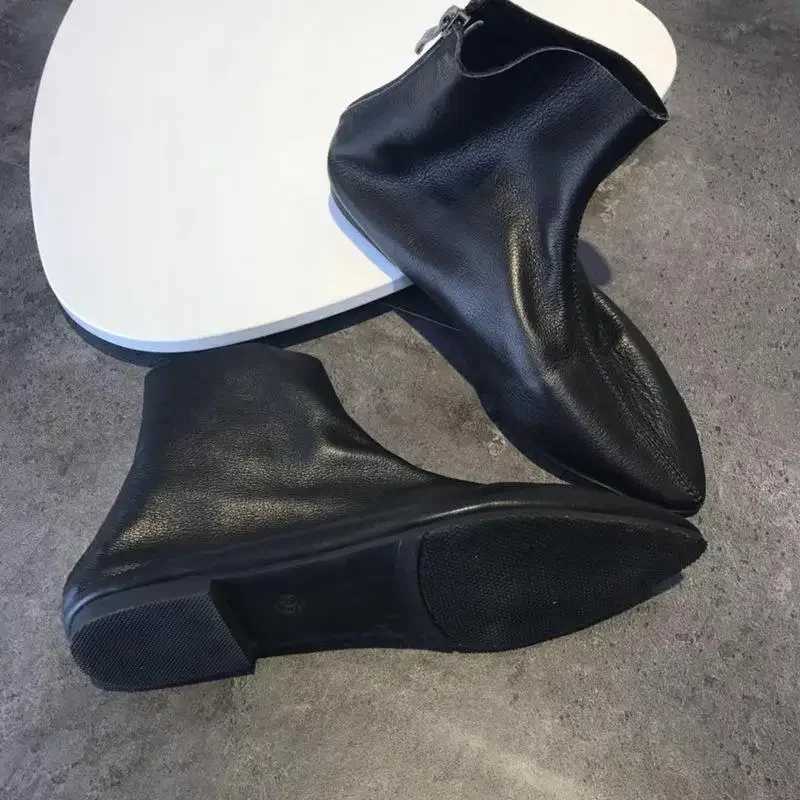 Pointed Toe Flat Single Short Boots Womens Soft Genuine Cow Leather Flat Non-slip Versatile Booties Size44 Z250303