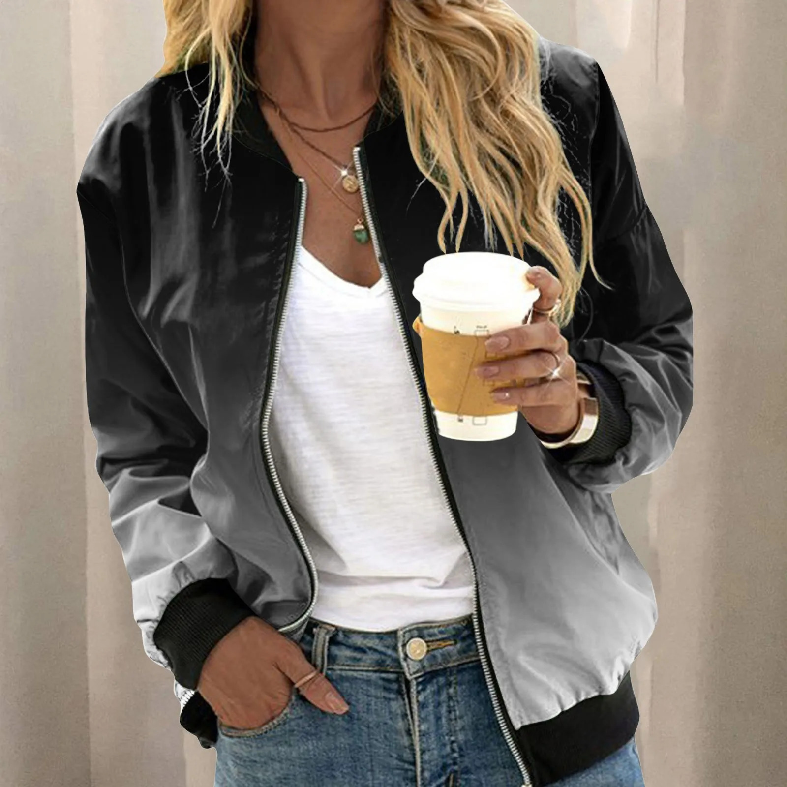 Womens Winter Jacket Outerwears Womens Casual Daily Jackets Lightweight Zip Up Casual Jacket Womens Clothing 250228