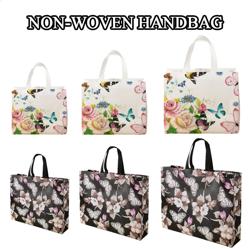 Flower Print Grocery Shopping Bag Nonwoven Fabric Eco Travel Takeaway Storage Folding Reusable Pouch 250221