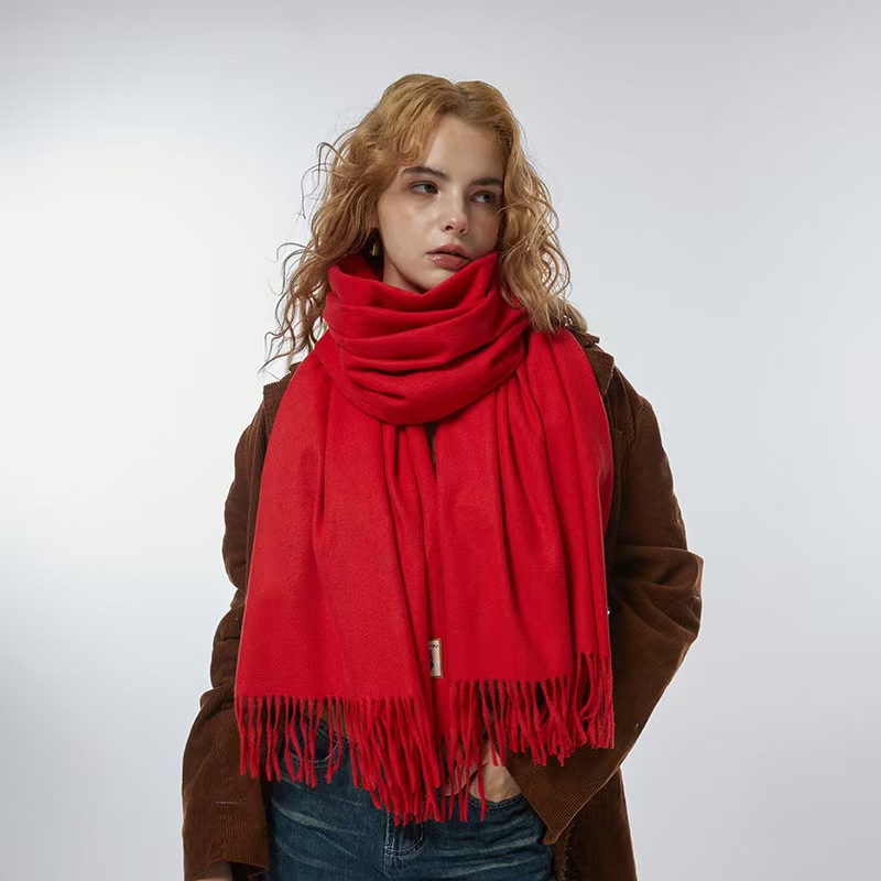 K039 100% wool blended high quality soft waxy solid color scarf for women simple thickened bear cloth label shawl warm neck scarf