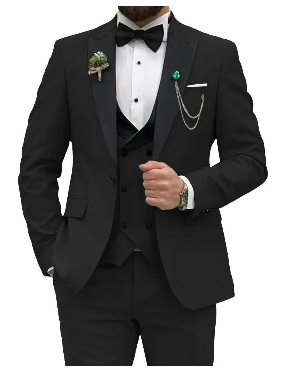 Ultra thin fit mens double chest formal business mens jacket set with lapel collar party wedding dress (jacket+vest+pants) M250303