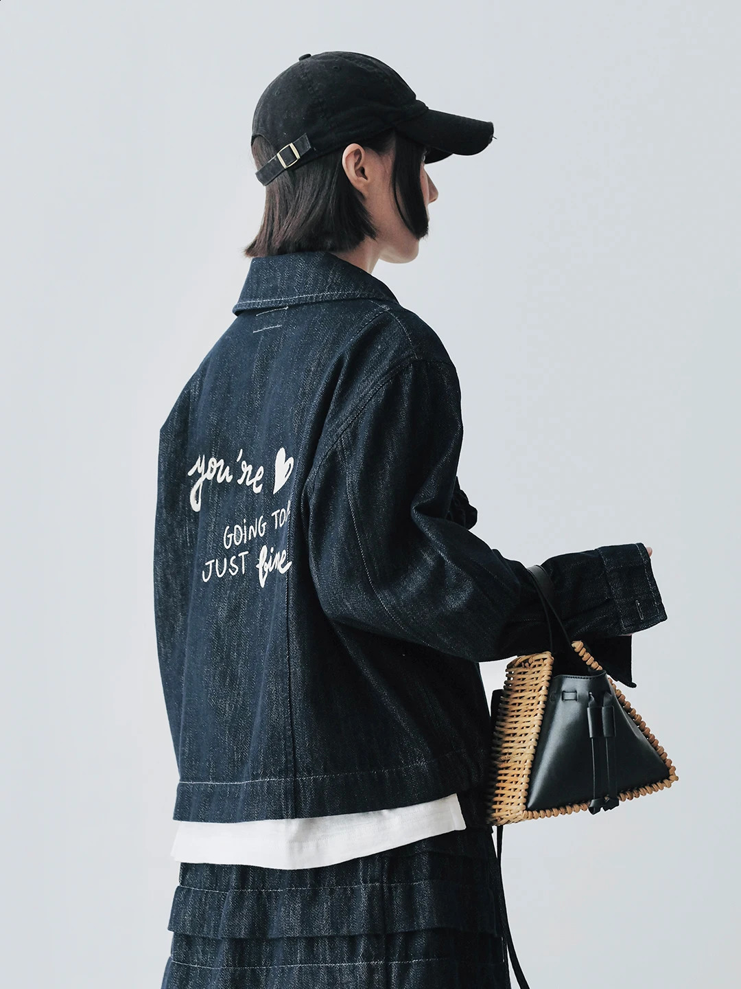 IMAKOKONI original n denim jacket with lapel single chest button tied womens long sleeved shirt 244768 250228