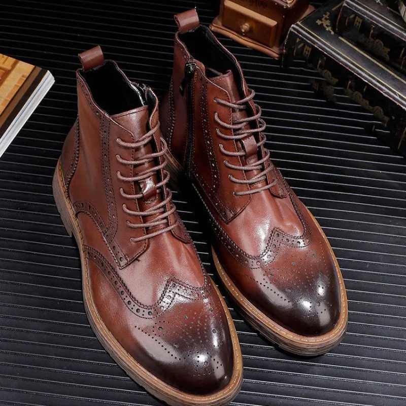 Soft leather mens Chelsea boots luxury handmade leather designer fashion British trend designer ankle Brogue shoes men Z250303