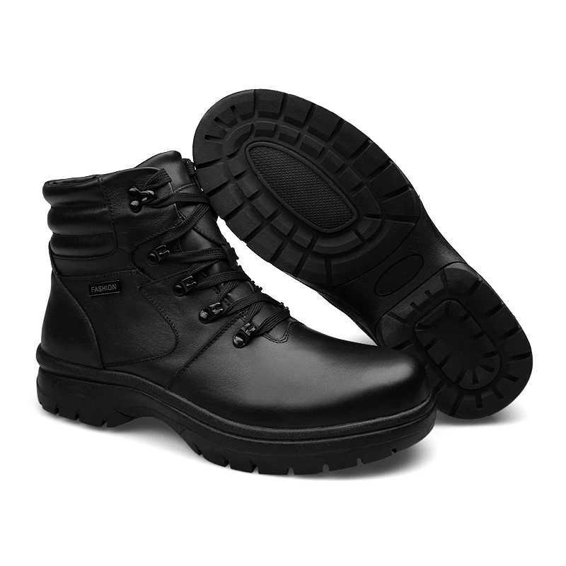 Winter Men Ankle Genuine Leather Boots Black Plush Warm Outdoor Shoes For Big Foot Plus Size 49 50 51 52 53 54 Z250303
