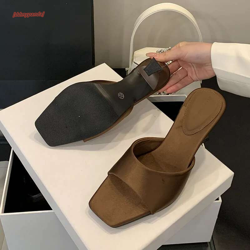 2025 New Female Slip On Footwear Square Toe Ladies Pumps Casual Fashion Silk Women High Heels Shoes #ddmypanda