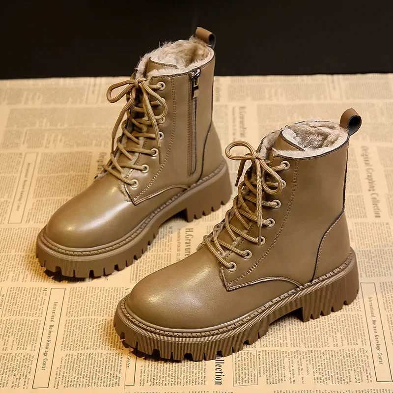 TSTCTB Brown Platform Ankle Boots Women Autumn Winter Thick Bottom Motorcycle Boots Woman Thicken Warm Lace Up Shoes Ladies Z250303