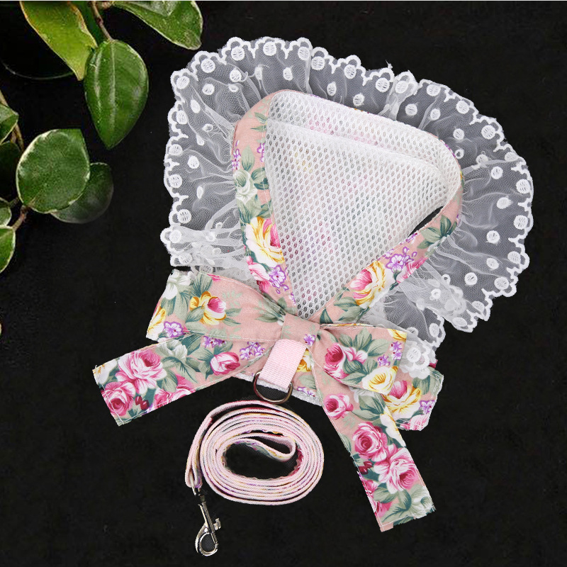 Small Dog Girls Harness Dress with Leash Set, Puppy Dog Vest Harnesses Princess Skirt with Bow Knot, Female Pet Clothes Skirt Chihuahua Yorkie Apparel