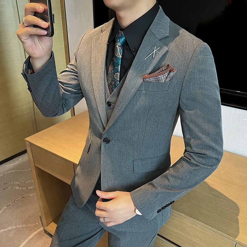 High quality plussize mens wear suit vest trousers wedding bridegroom all matching business threepiece set 250224Z