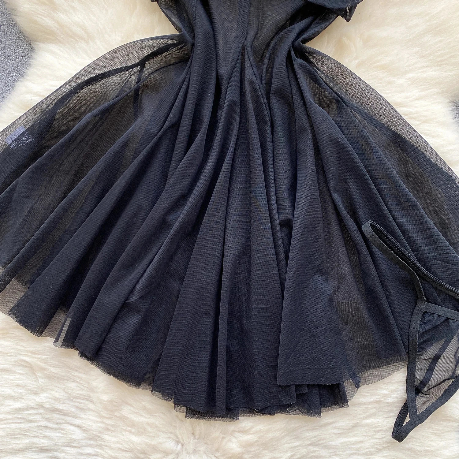 Sensual Transparent Gauze Camisole Short Night Dress Ladies Folds Flower Ball Gown Sleepwear Nightwear Women Sweet Sexy Pajamas 250227Z