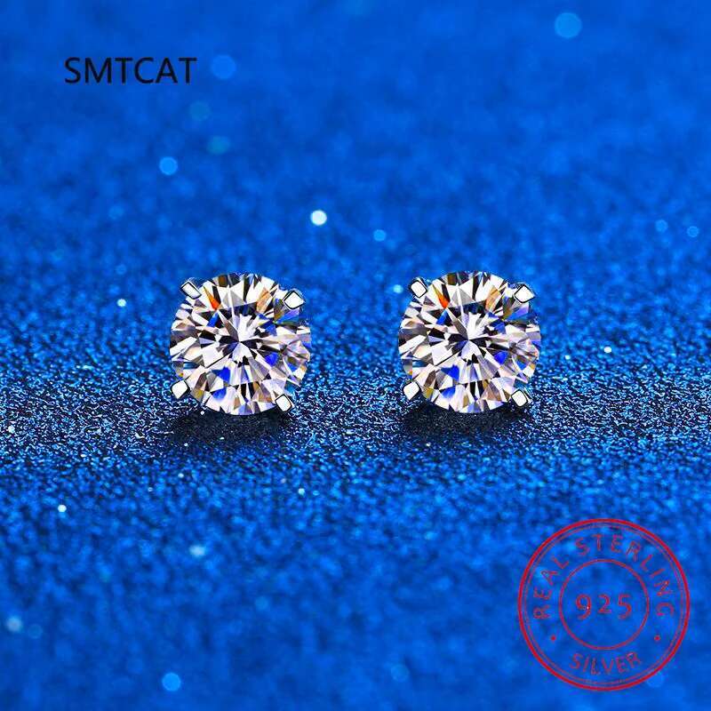 Classic Moissanite Stud Earrings, S Sier D Color Brilliant Round Cut Lab Created Dia Wedding Engagement Earrings MSE004