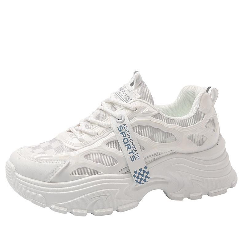 White Minimalist Thick Soled Designer s New Outdoor Sports Mesh Breathable Women s Height Increasing Casual Shoes