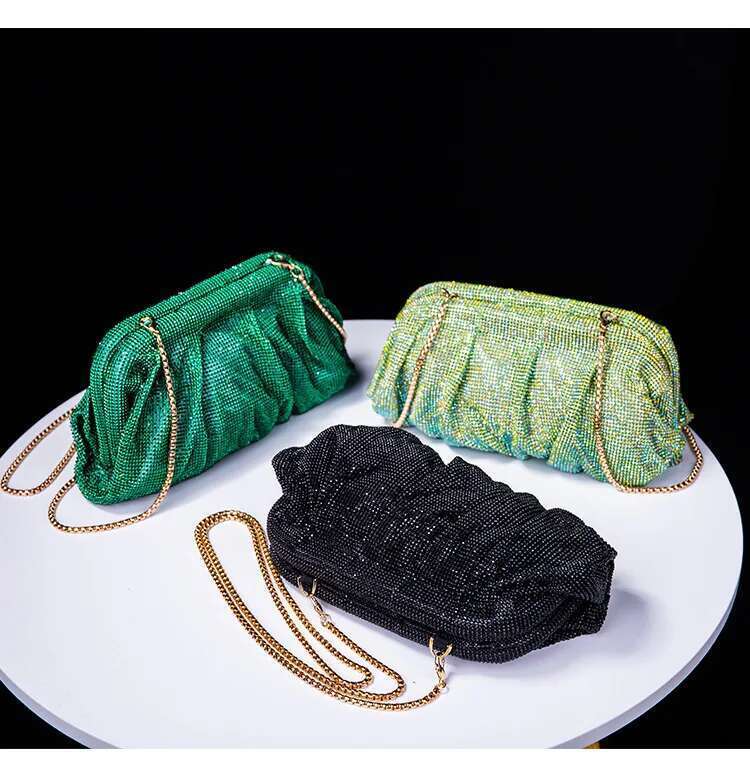 Women's Bags Shiny Rhie Evening Clutch Bags Women New Folds Crystal Clip Purses and Handbags Designer Wedding Party Quality