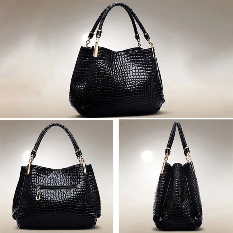 Tote Large Capacity Daily Commute Women's Shoulder Bag Crocodile Print Bright Face Handbag Shopping