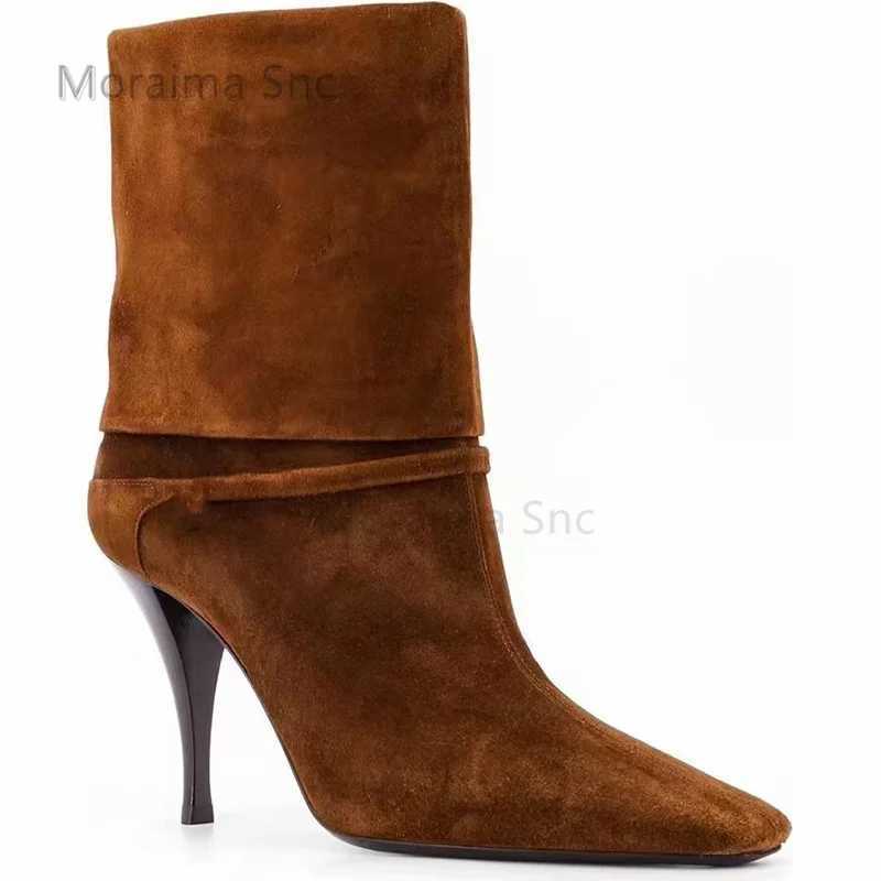 Womens High Heels Suede Ankle Boots Autumn Winter Slim Slip On Womens Shoes Fashionable Luxury Pointed Toe Leather Boots Z250303