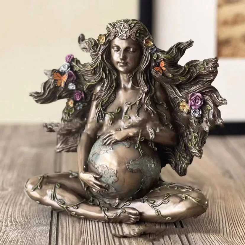 High Quality Gaia Fairy and Butterfly Decorate Buddha Statue Mother Earth Statue Goddess Healing Chakra Meditation T250303