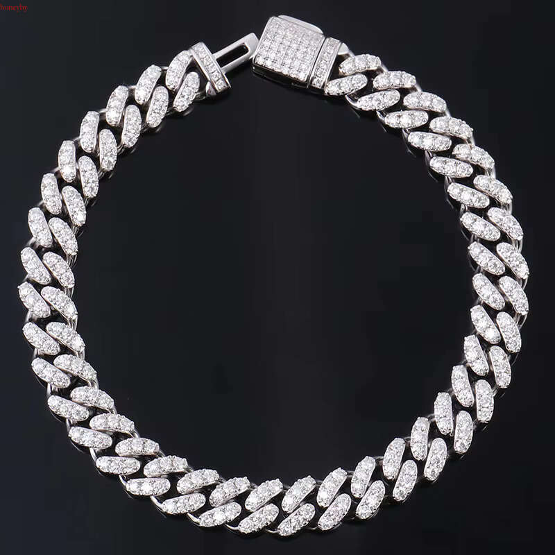 12mm Sier Hip Hop Men's Necklace Cuban k Chain Moissanite Gold Plated Jewelry