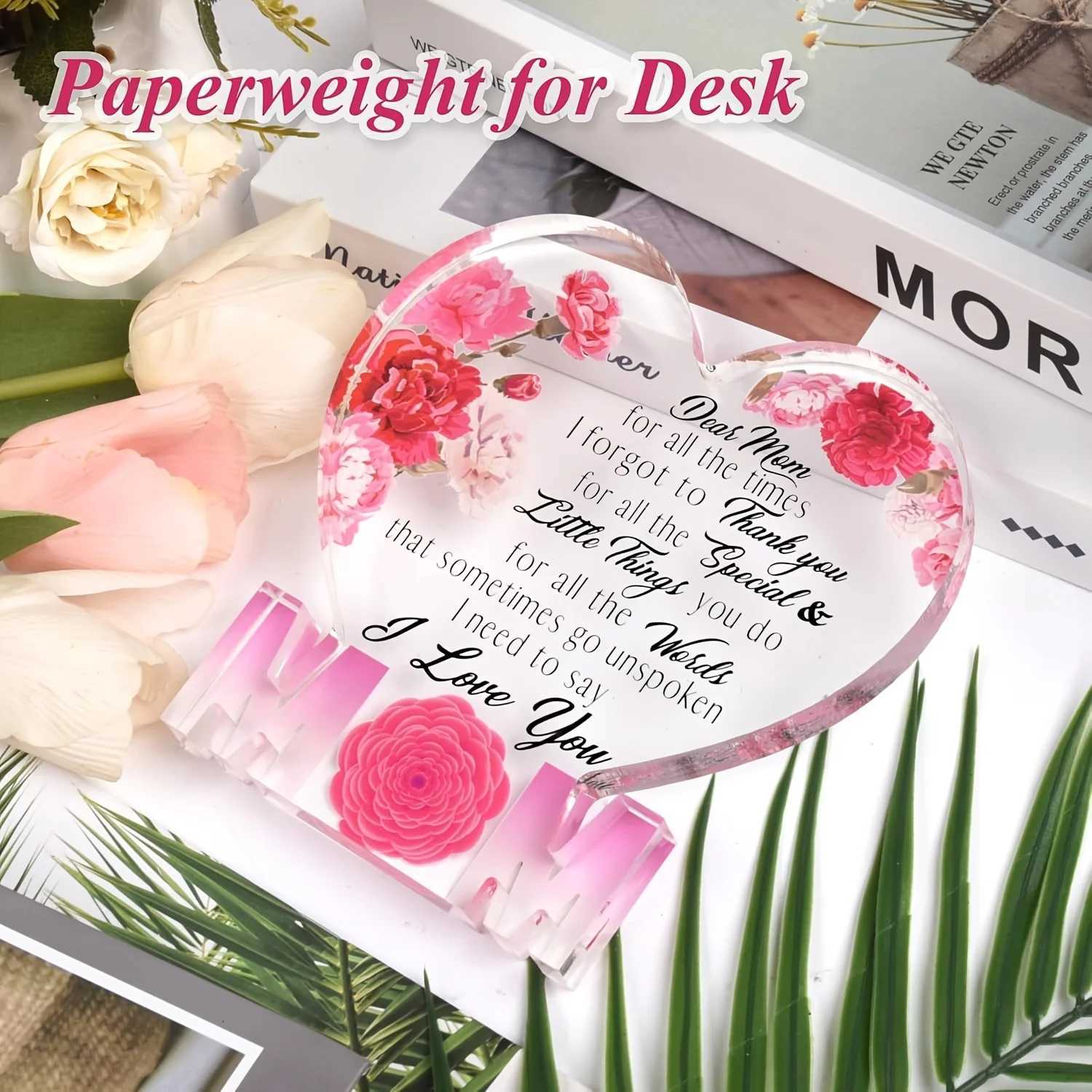 Gifts for Mom Birthday Gifts for Mom from Daughter Son Delicate Carnation Acrylic Heart Plaque Mom Present Thanksgiving M250303
