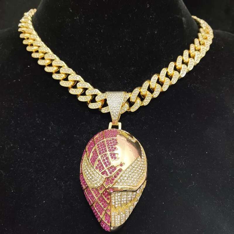 Men Women Hip hop Iced out Bg Mask Pendant Necklace crystal Cuban Chain Hiphop Necklaces fashion Charm jewelry