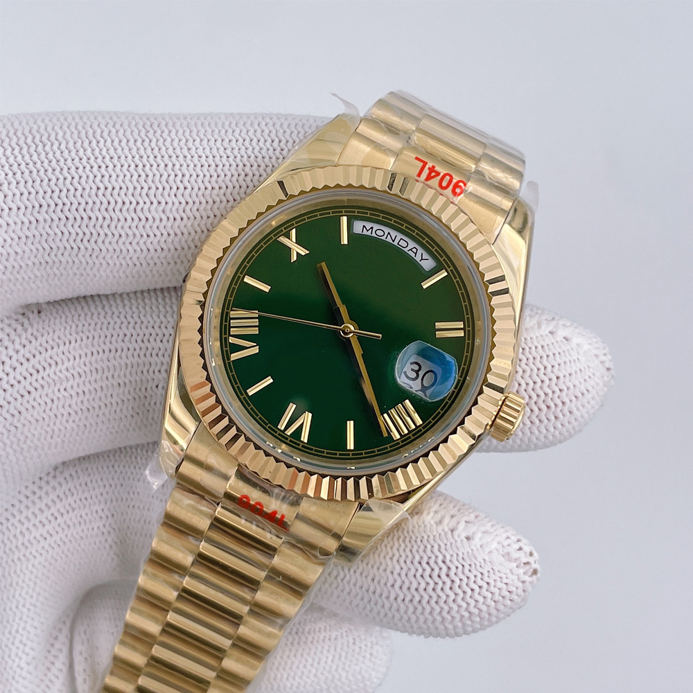 UPGRADED Green Dial Automatic Mechanical 40mm Mens Watches ST9 Sapphire President Bracelet Rose Gold Men's Wristwatches