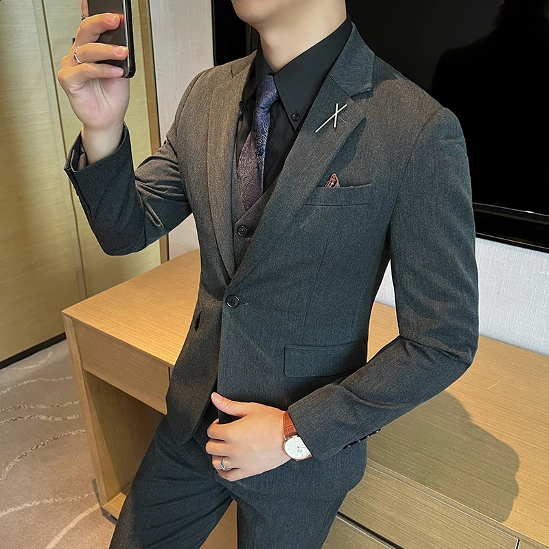 High quality plussize mens wear suit vest trousers wedding bridegroom all matching business threepiece set 250224Z