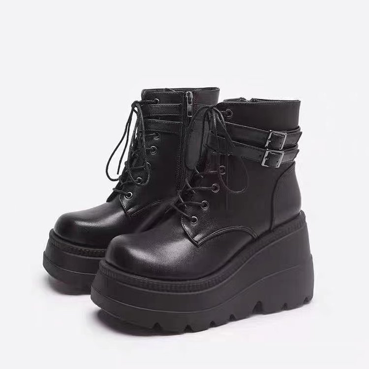 NEW Punk 2025 Style Women Lace-up heel height 9CM Platform Shoes Gothic Ankle Rock Boots Metal Decor Woman Sneakers