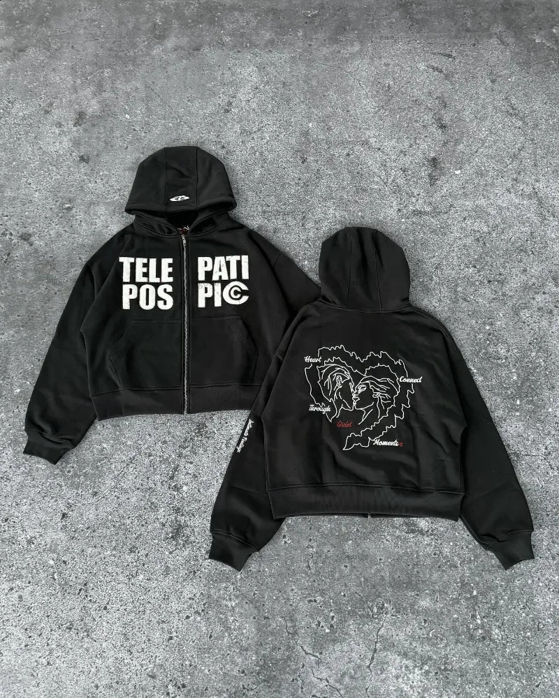 Personalized letter pattern zipper hoodie for Harajuku streetwear in the United States mens retro Y2K casual loose hoodie for women 250226