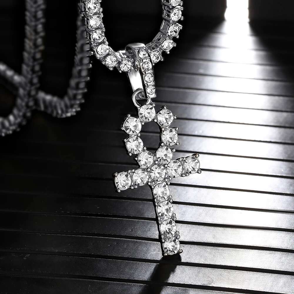 Iced Out Ankh Cross Pendant With 4mm Tennis Chain Necklace Good Luck Sparkg Hip Hop Creative Jewelry for Men Women Gift