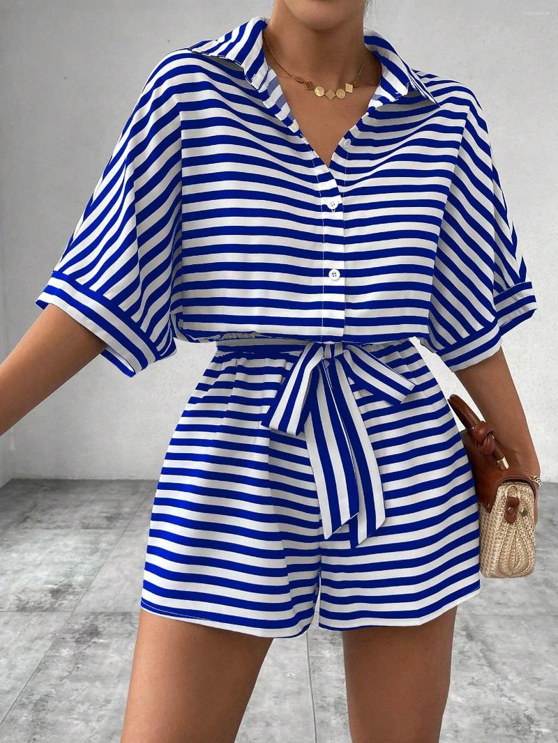 Women's Tracksuits Summer Set For Casual Loose Comfortable Outfit Fashion Striped Batwing Sleeve Shirt Top Shorts 2-piece Sets Woman